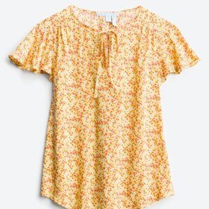 Draper James Yellow Flower Ruffle Sleeve Blouse (Size Medium)